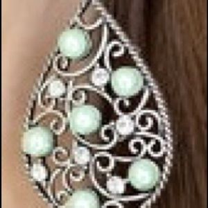 Silver and green bead teardrop earrings